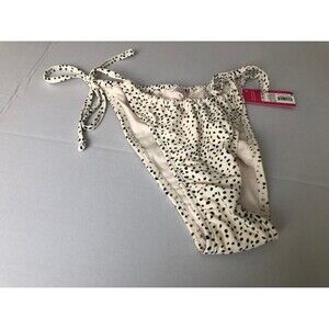 High Leg String Bikini Bottom Xhilaration Cream Dot Print L Scoop Waist Tie